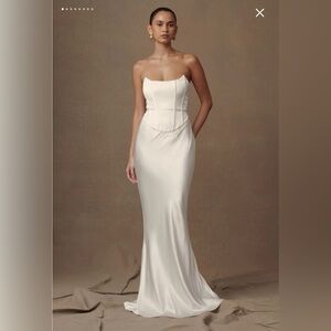 NWT Meshki Harlow Satin Strapless Maxi Dress, Ivory